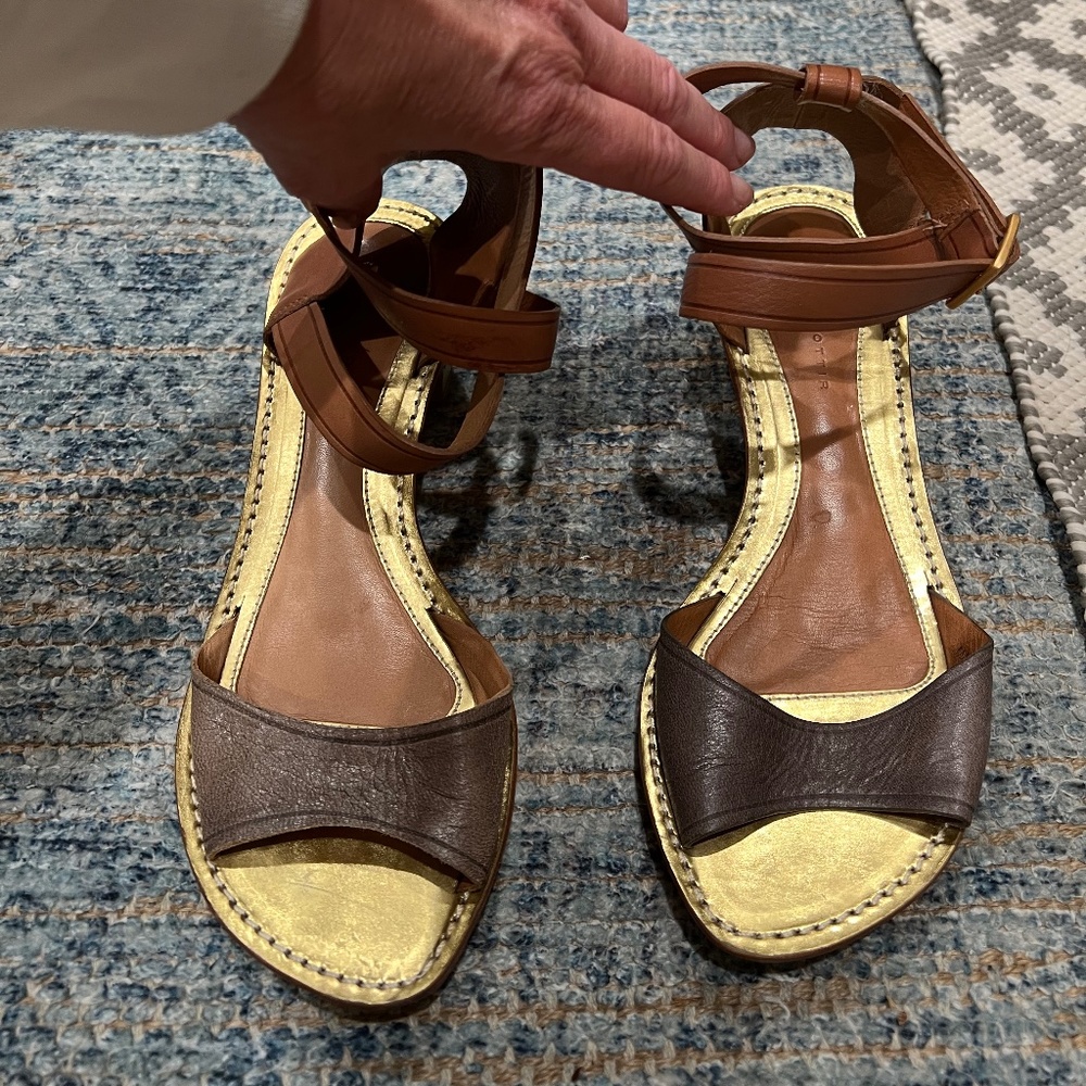 Two Toned Leifsdottir Ankle Strap Sandal/Shoes, With Gold Chunky Heel - Picture 2 of 10